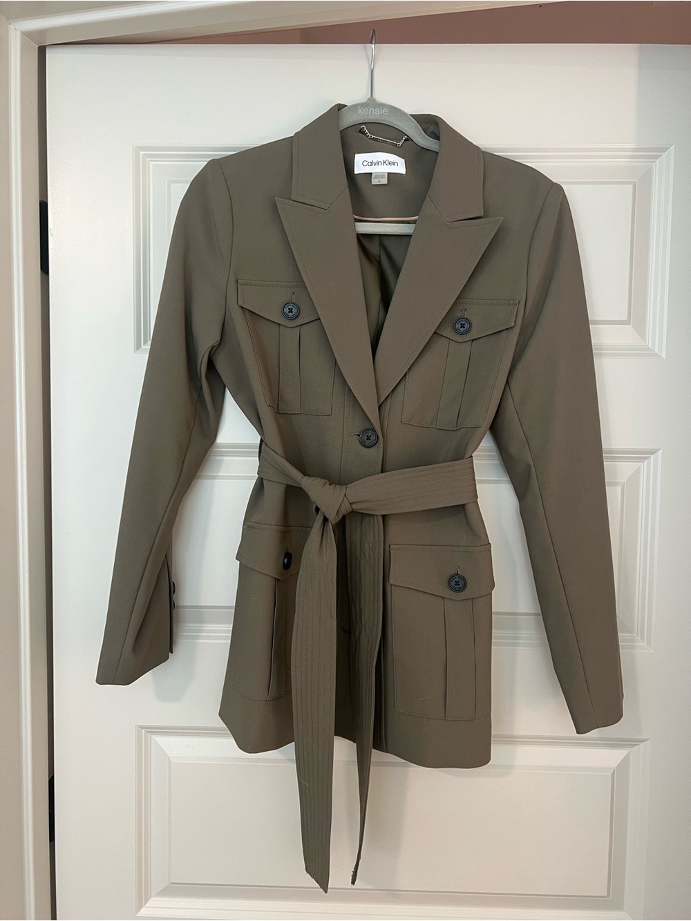 Calvin Klein Olive Green Belted Utility Blazer